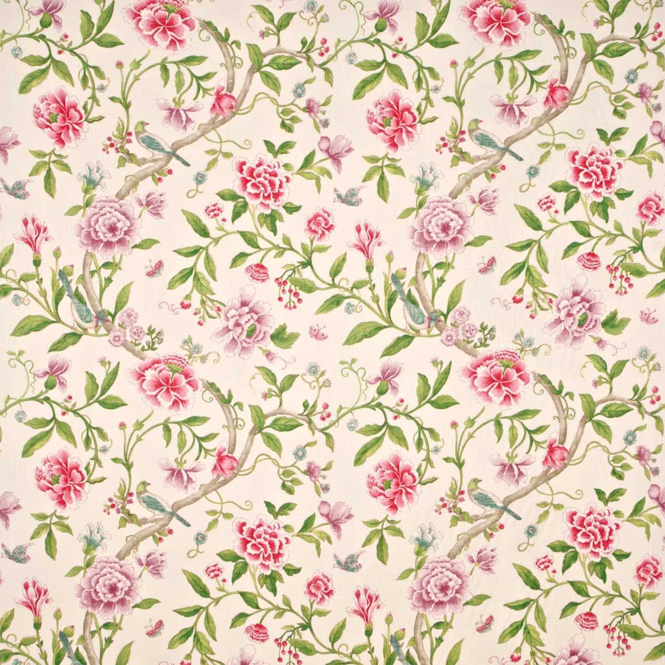 SANDERSON Porcelain Garden Fabric Leaves , Trees Magenta, Leaf Green - DCAVPO206