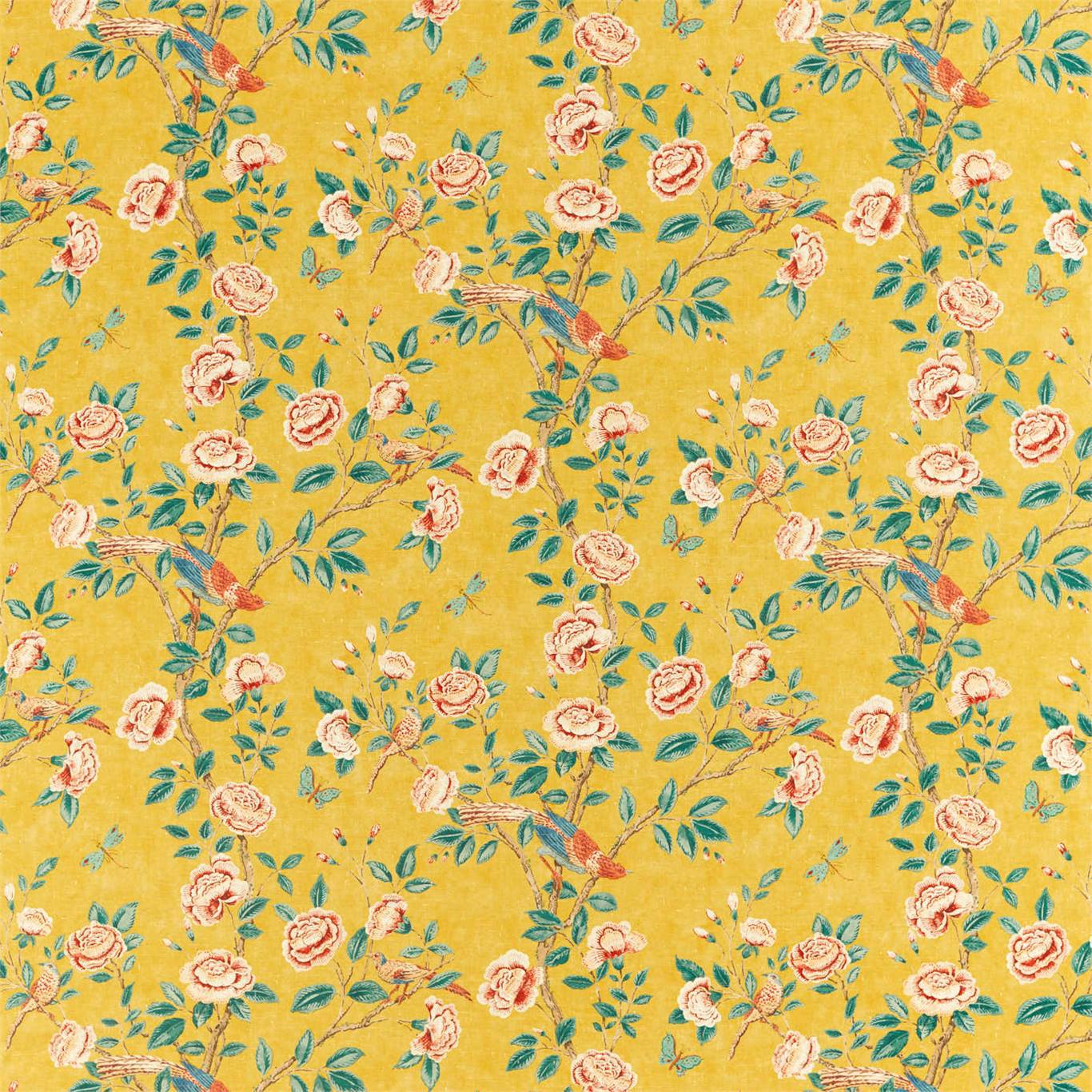 SANDERSON Andhara Fabric Classic Floral Saffron,Teal - DCEF226633