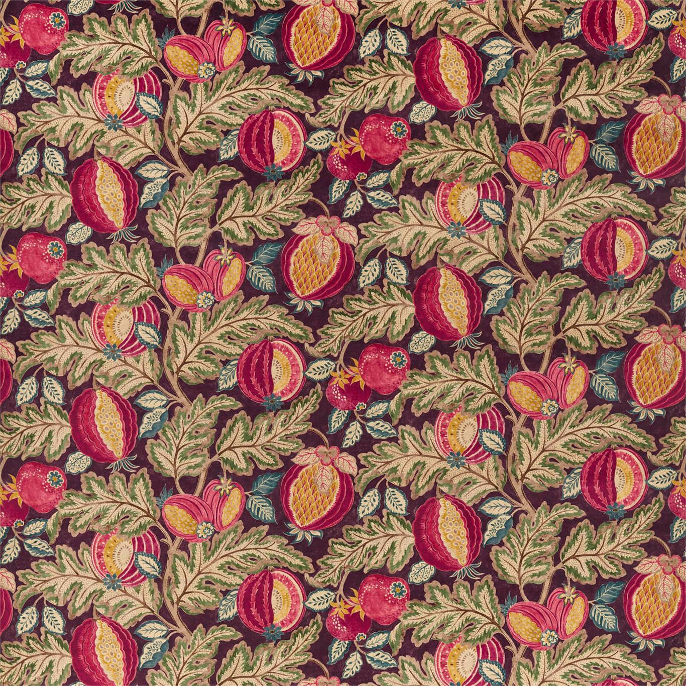 SANDERSON Cantaloupe Fabric Leaves , Trees Cherry,Alabaster - DCEF226635