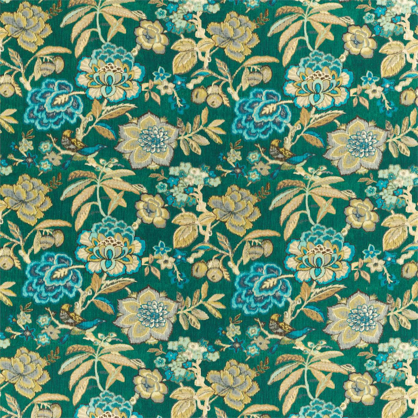 SANDERSON Indra Flower Fabric Classic Floral Emerald - DCEF226640