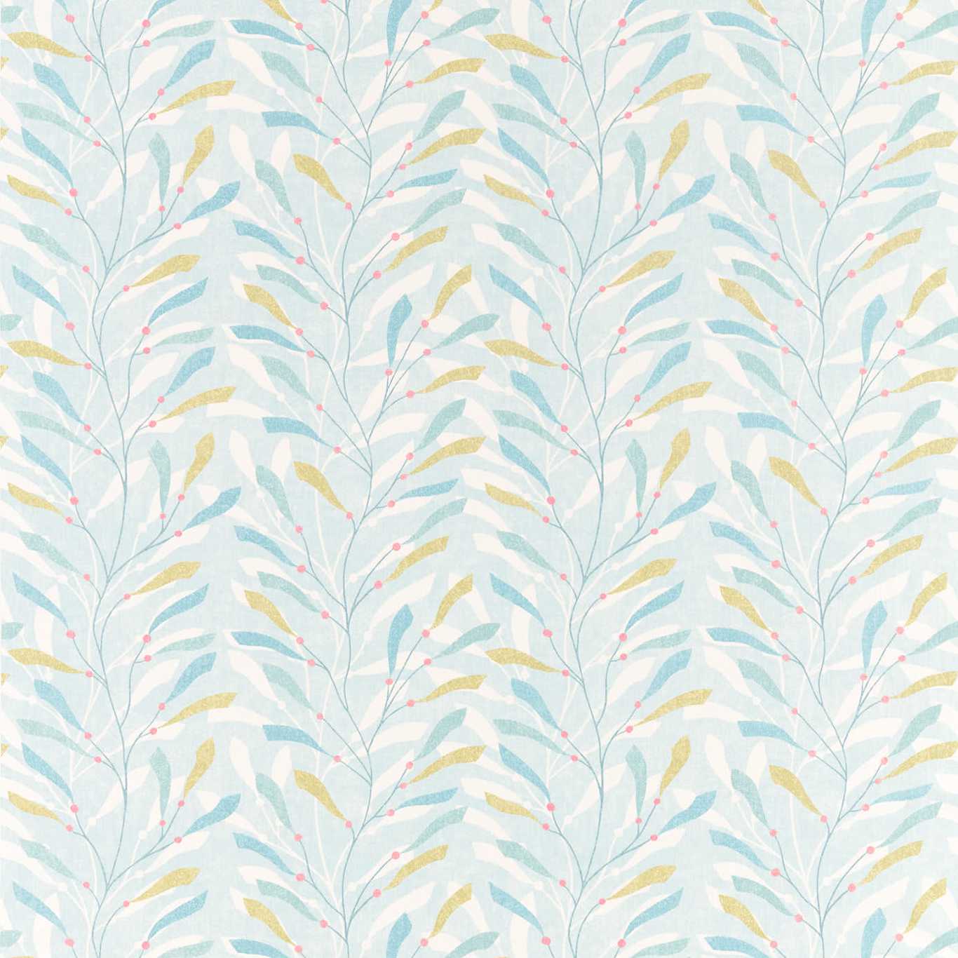 SANDERSON Sea Kelp Fabric Leaves , Trees Aqua,Lichen - DCOA226498