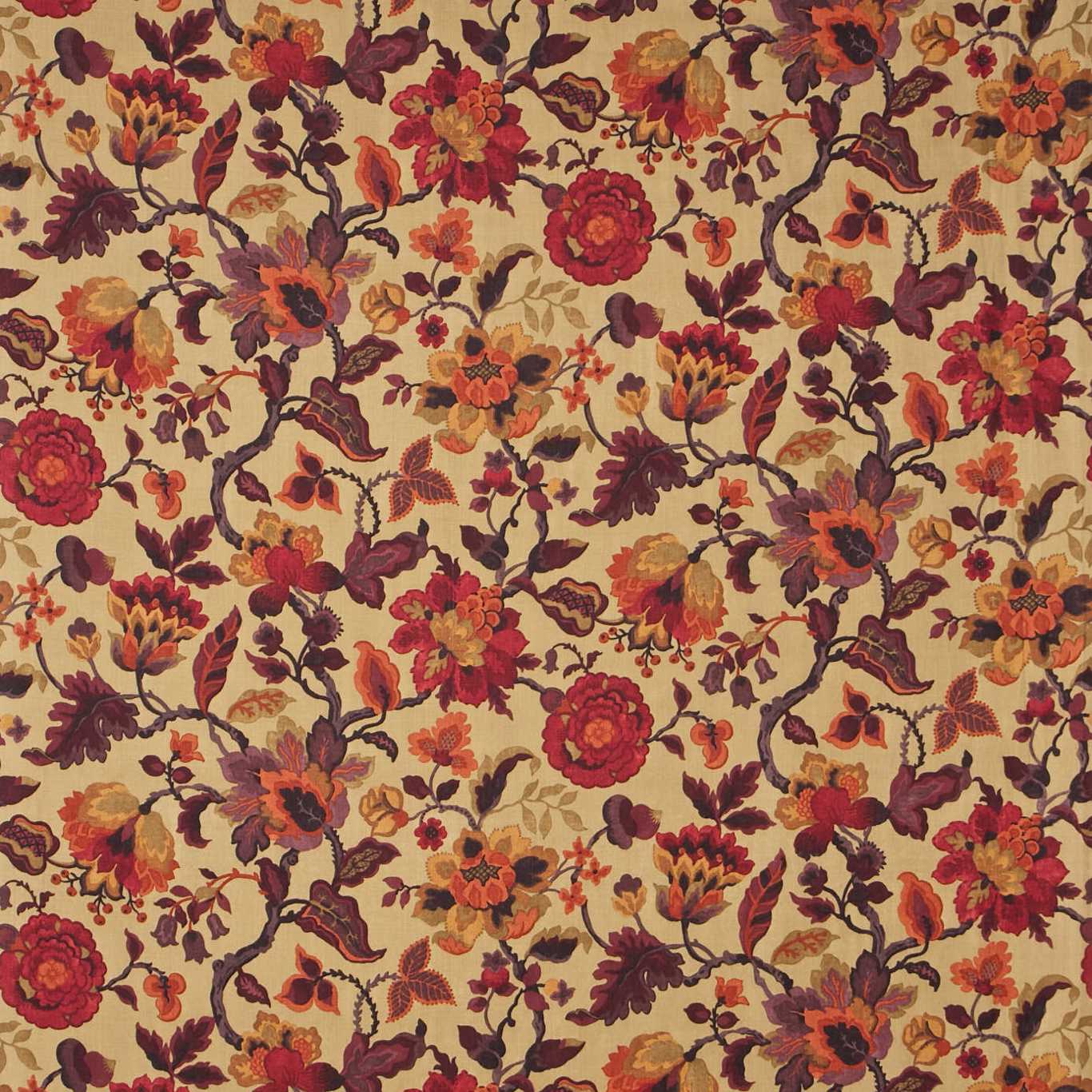 SANDERSON Amanpuri Fabric Contemporary, Floral Old Gold, Aubergine - DCOUAM201