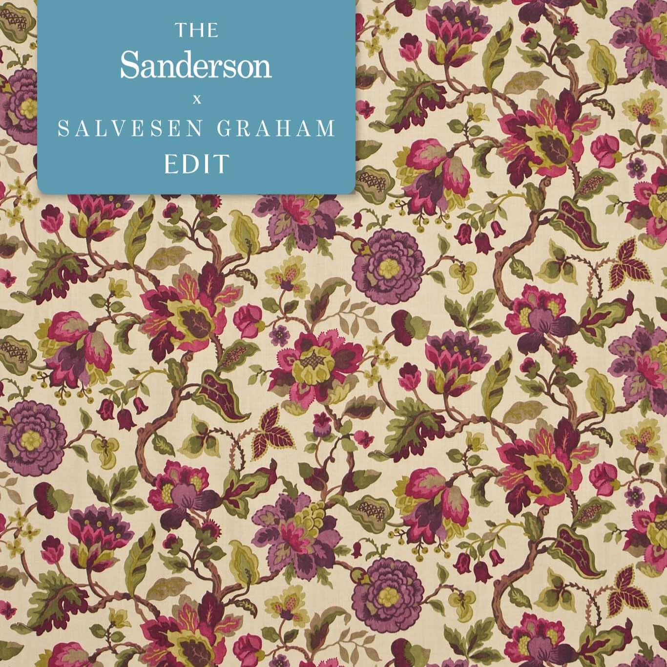 SANDERSON Amanpuri Fabric Contemporary, Floral Mulberry,Olive - DCOUAM203