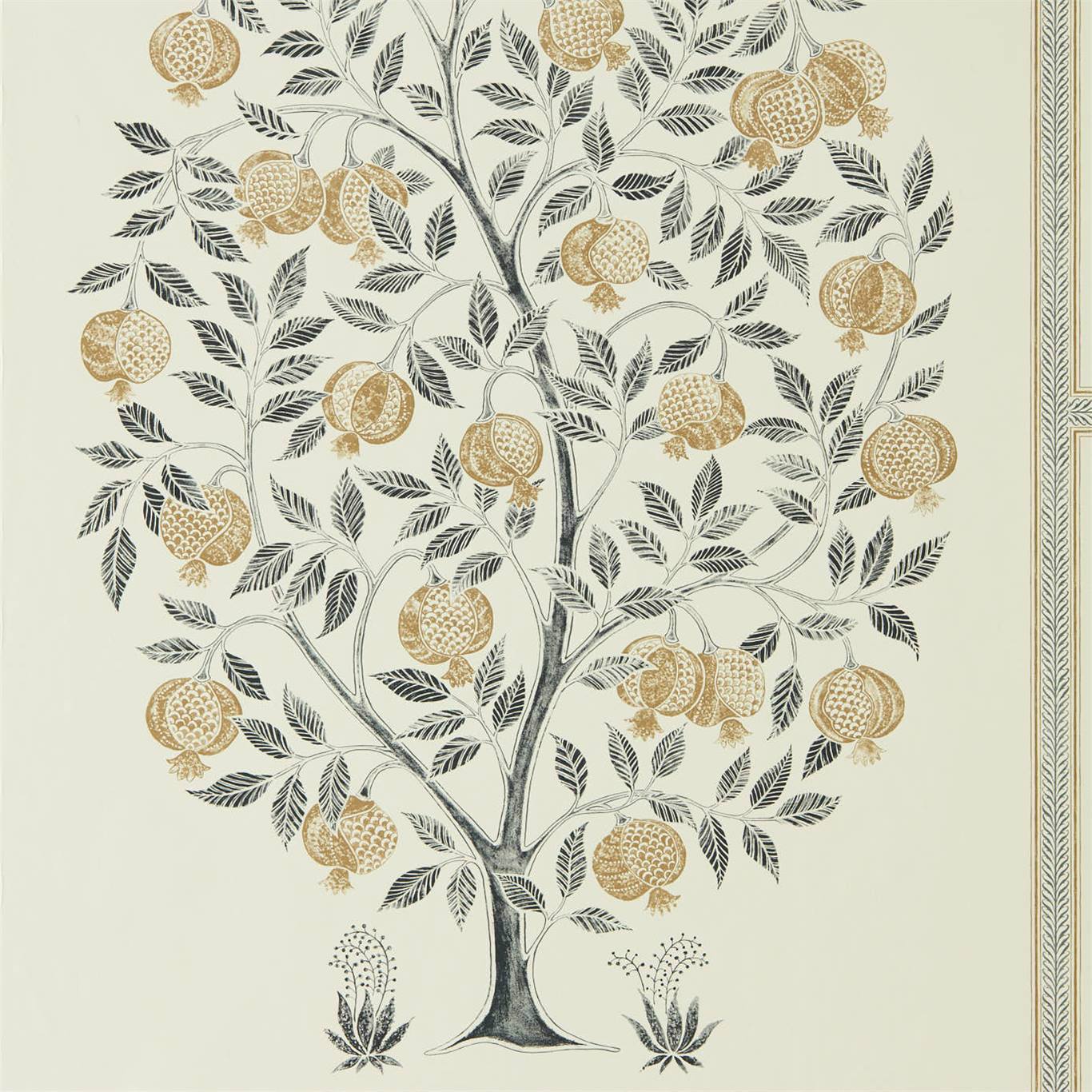 SANDERSON Anaar Tree Wallpaper Leaves , Trees Charcoal,Gold Gravure - Wide Width Printed Wallpaper - DCPW216791