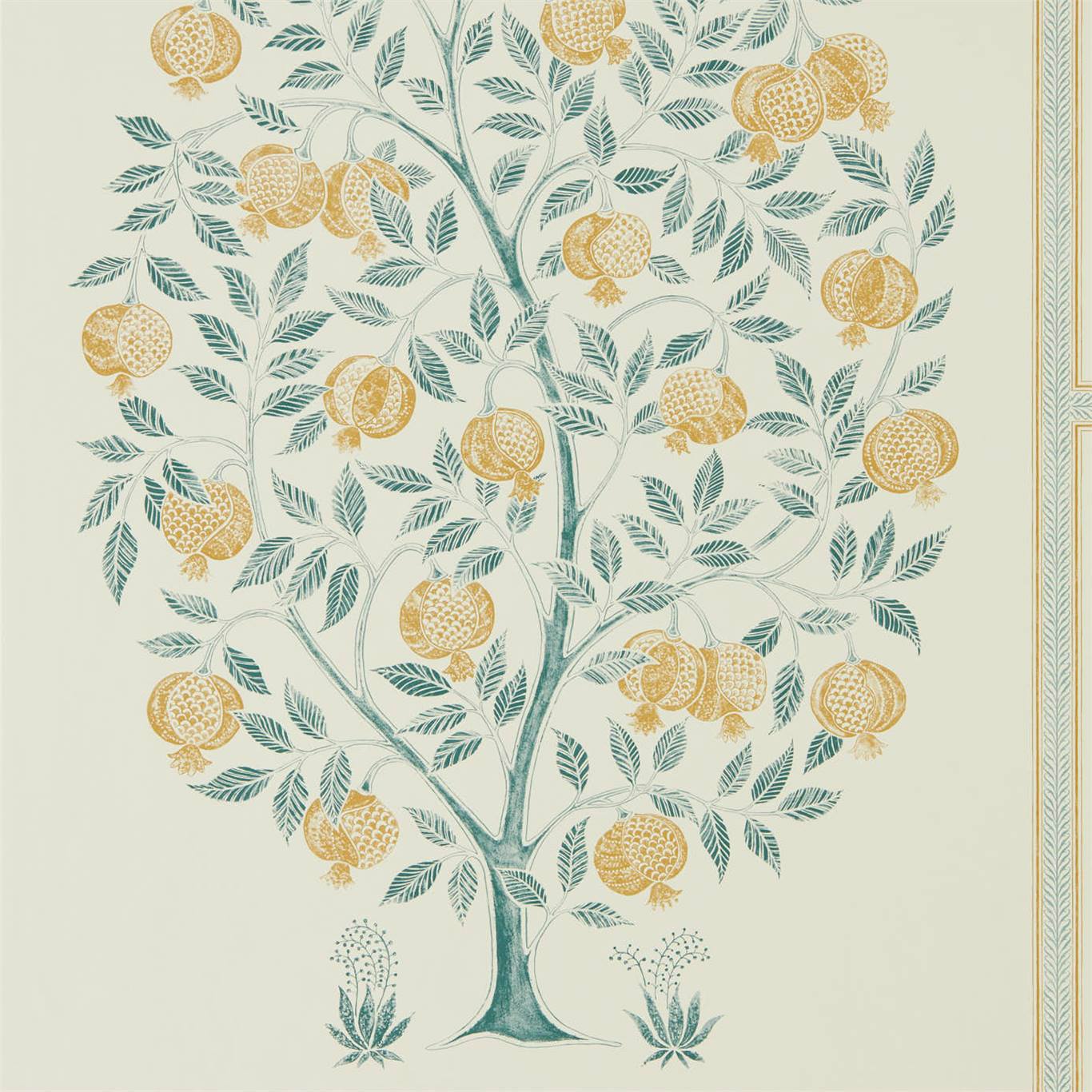 SANDERSON Anaar Tree Wallpaper Leaves , Trees English Grey,Woad Gravure - Wide Width Printed Wallpaper - DCPW216792