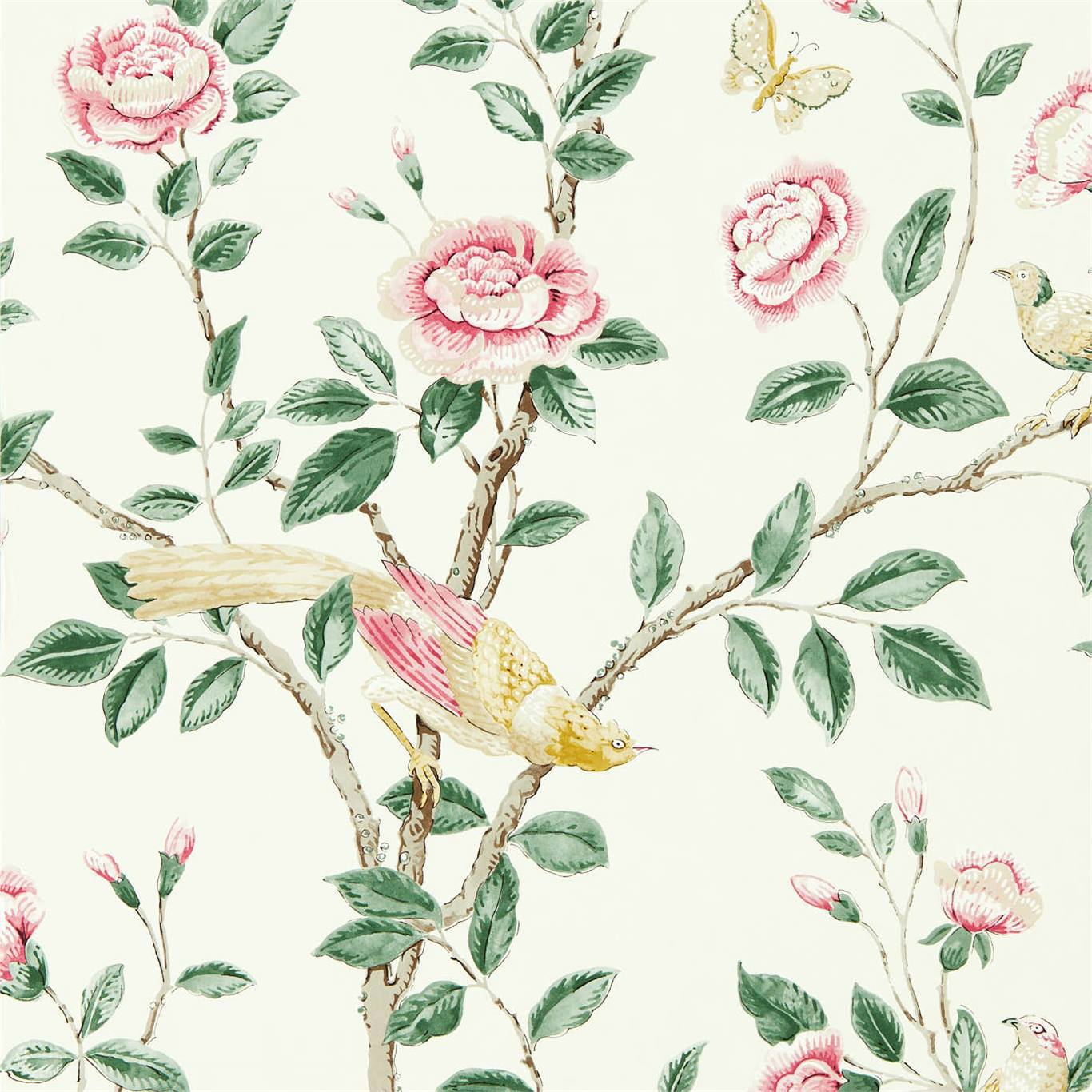 SANDERSON Andhara Wallpaper Classic Floral Rose,Cream Gravure Printed Wallpaper - DCPW216795