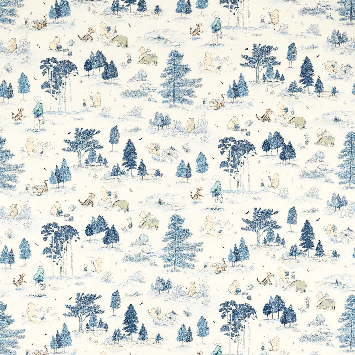 SANDERSON Winnie the Pooh Fabric Kids Bonbon Blue - DDIF227159