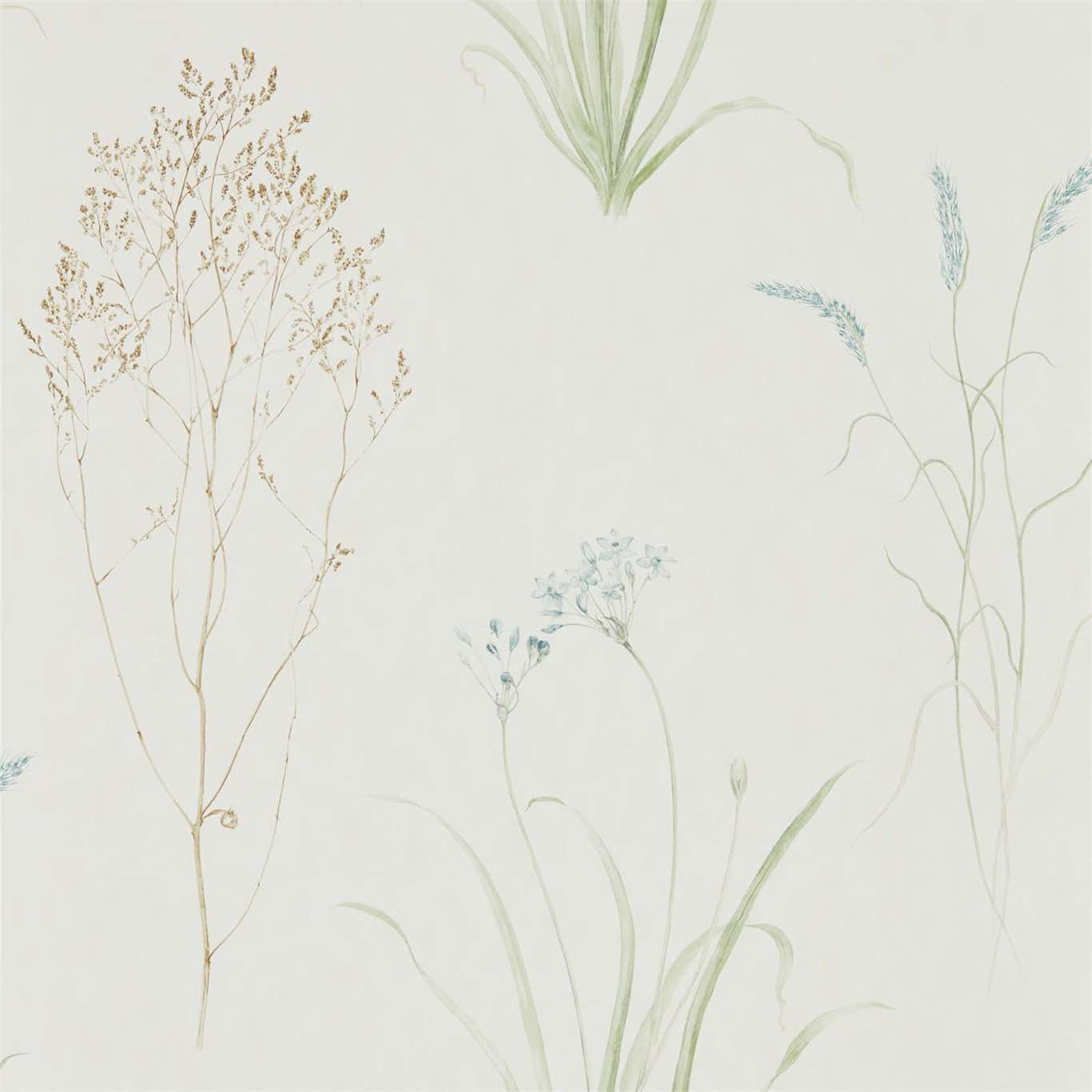 SANDERSON Farne Grasses Wallpaper Classic Floral Cream,Sage Gravure - Wide Width Printed Wallpaper - DEBB216486