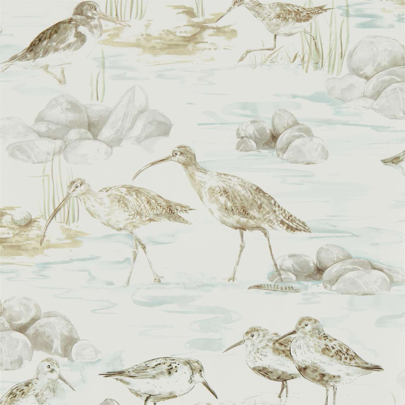 SANDERSON Estuary Birds Wallpaper Birds Mist,Ivory Gravure Printed Wallpaper - DEBB216494