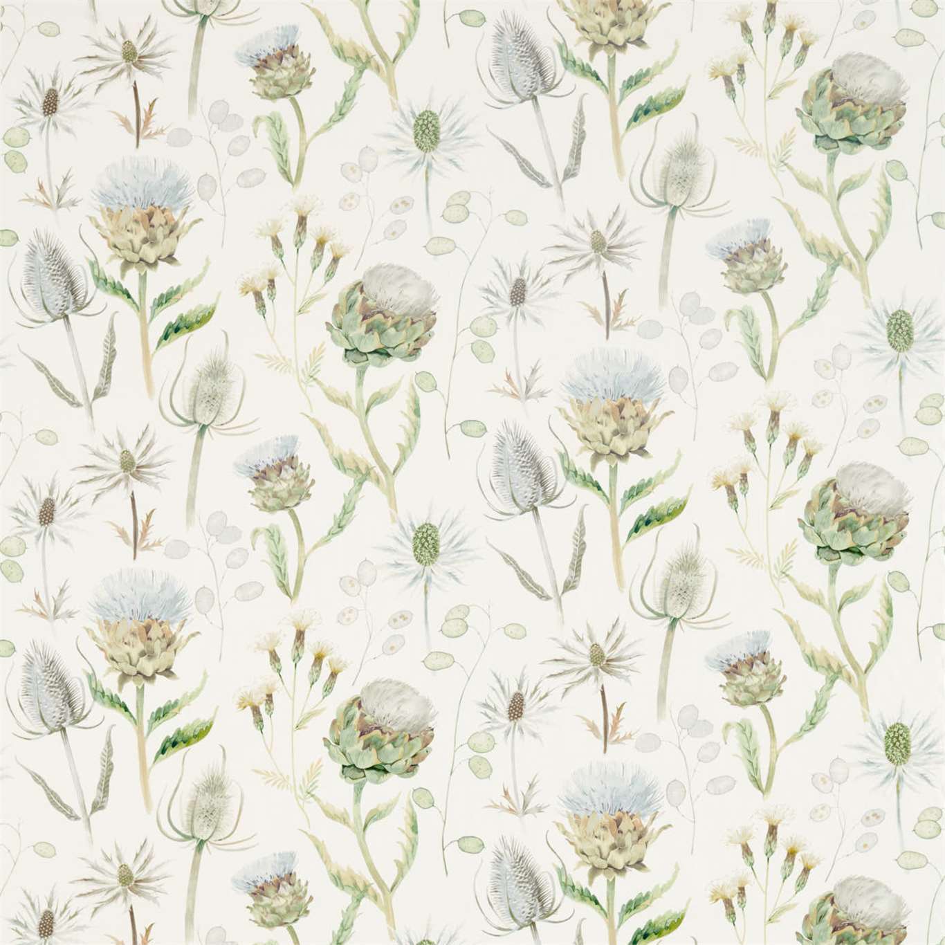 SANDERSON Thistle Garden Fabric Classic Floral Mist,Pebble - DEBB226421