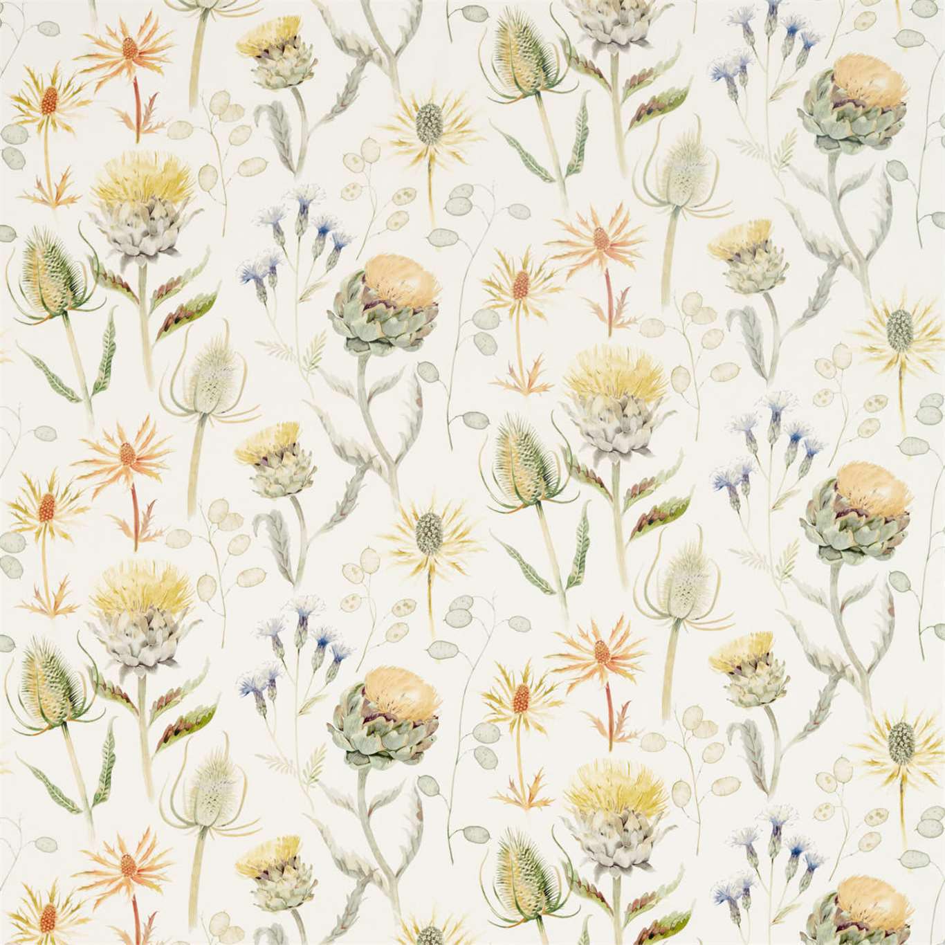 SANDERSON Thistle Garden Fabric Classic Floral Ochre,Olive - DEBB226422