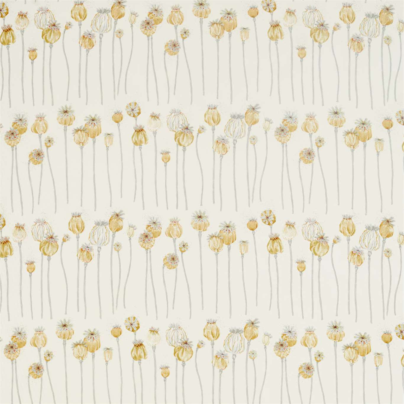 SANDERSON Poppy Pods Fabric Classic Floral Sienna,Dove - DEBB226430