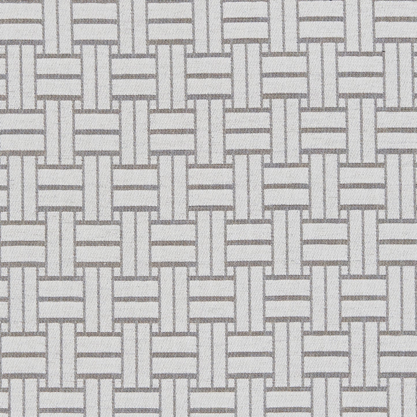 Light gray chenille fabric with a geometric interlaced rectangle pattern in gray/silver; modern upholstery textile.