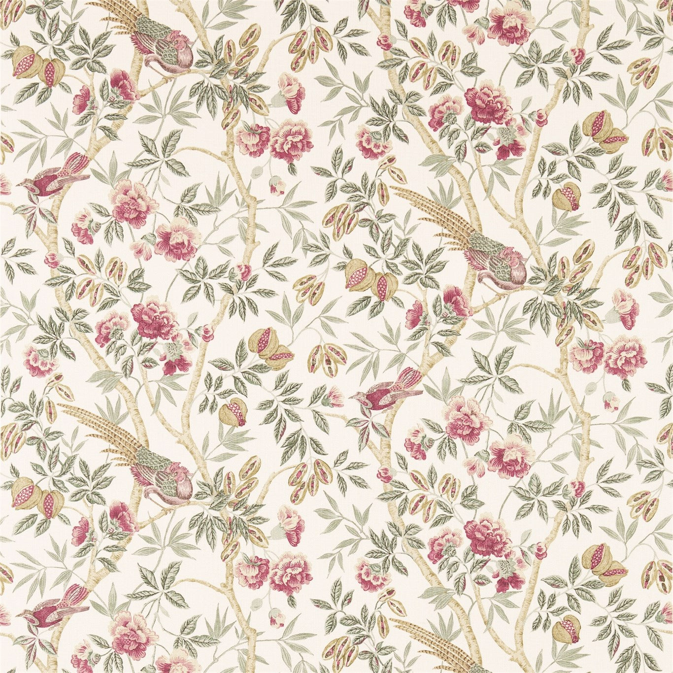 SANDERSON Abbeville Fabric Birds Rose,Calico - DFAB223968