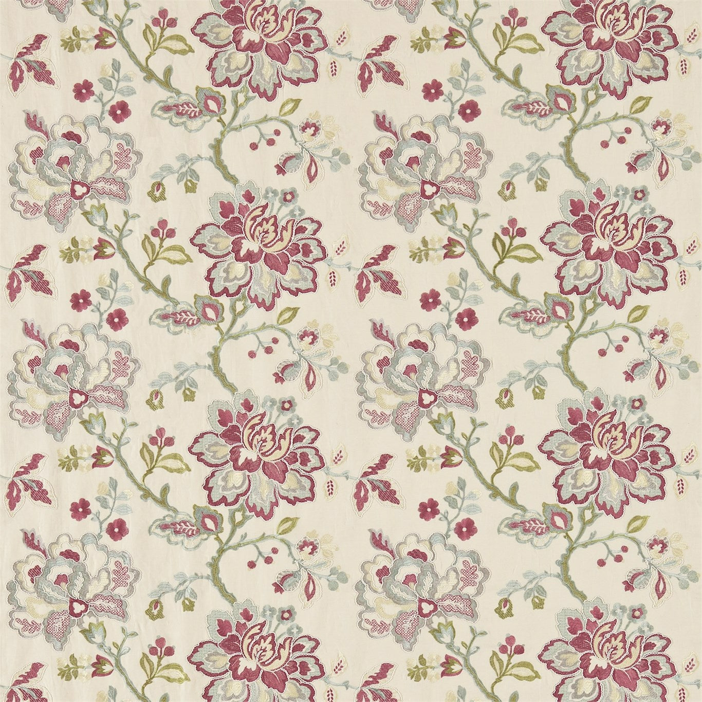 SANDERSON Angelique Fabric Contemporary, Floral Rose,Aqua - DFAB233997