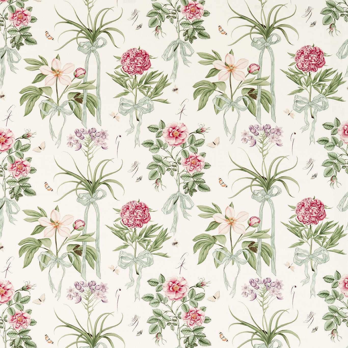 SANDERSON Cupid`s Beau Fabric Contemporary, Floral Parchment,Madder - DGDF227185