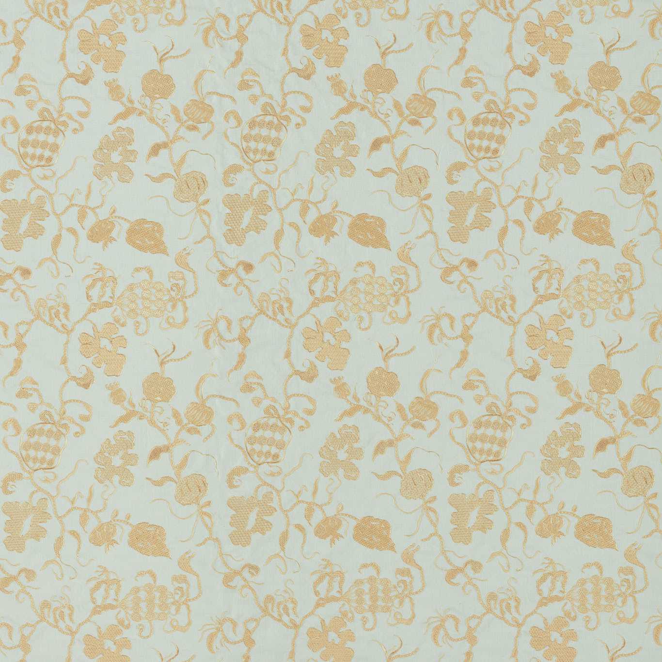 SANDERSON Mydsomer Pickings Fabric Classic Floral Smog Blue,Lame Gold - DGDF237389
