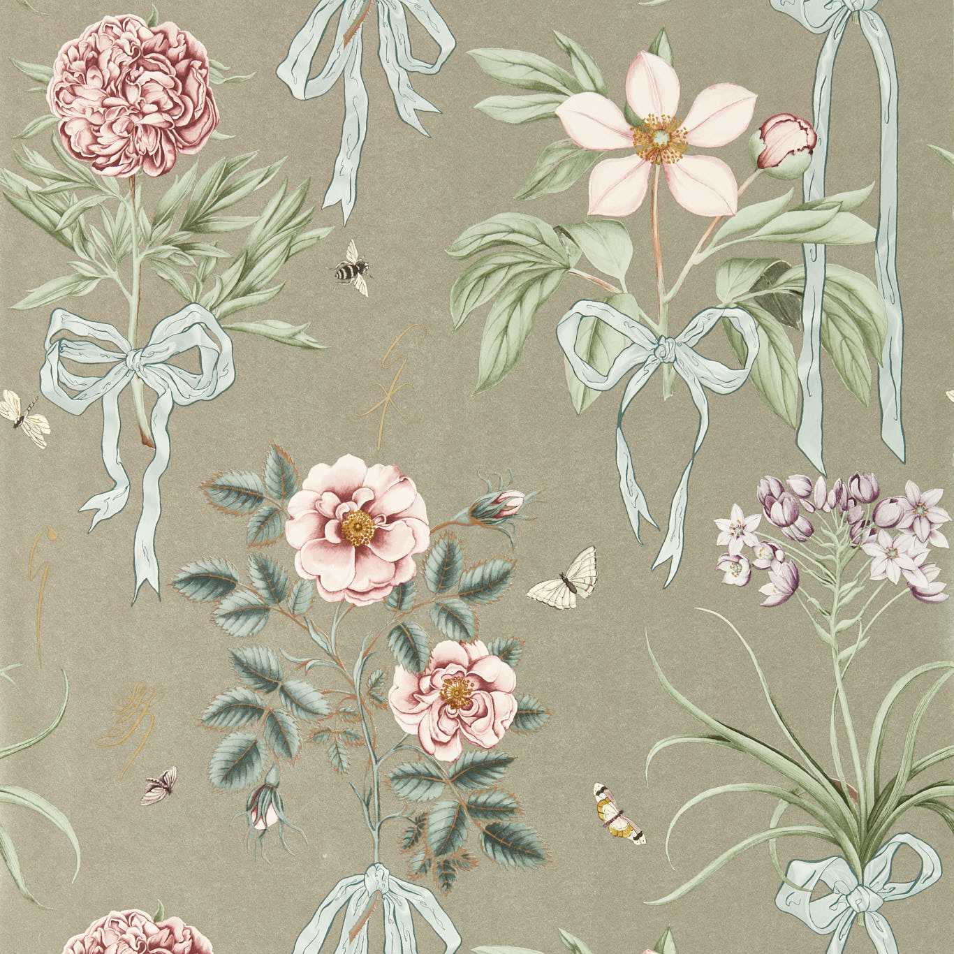 SANDERSON Cupid`s Beau Wallpaper Contemporary, Floral Florin,Madder Gravure - Wide Width Printed Wallpaper - DGDW217312