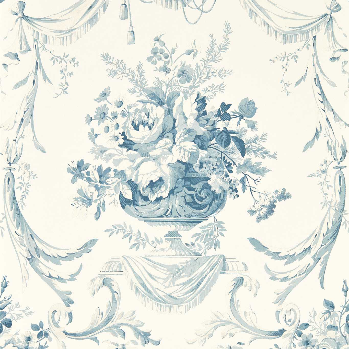 SANDERSON Andromeda`s Cup Wallpaper Classic Floral Olympic Blue Digital Printed Wallpaper Wide Width - DGDW217316