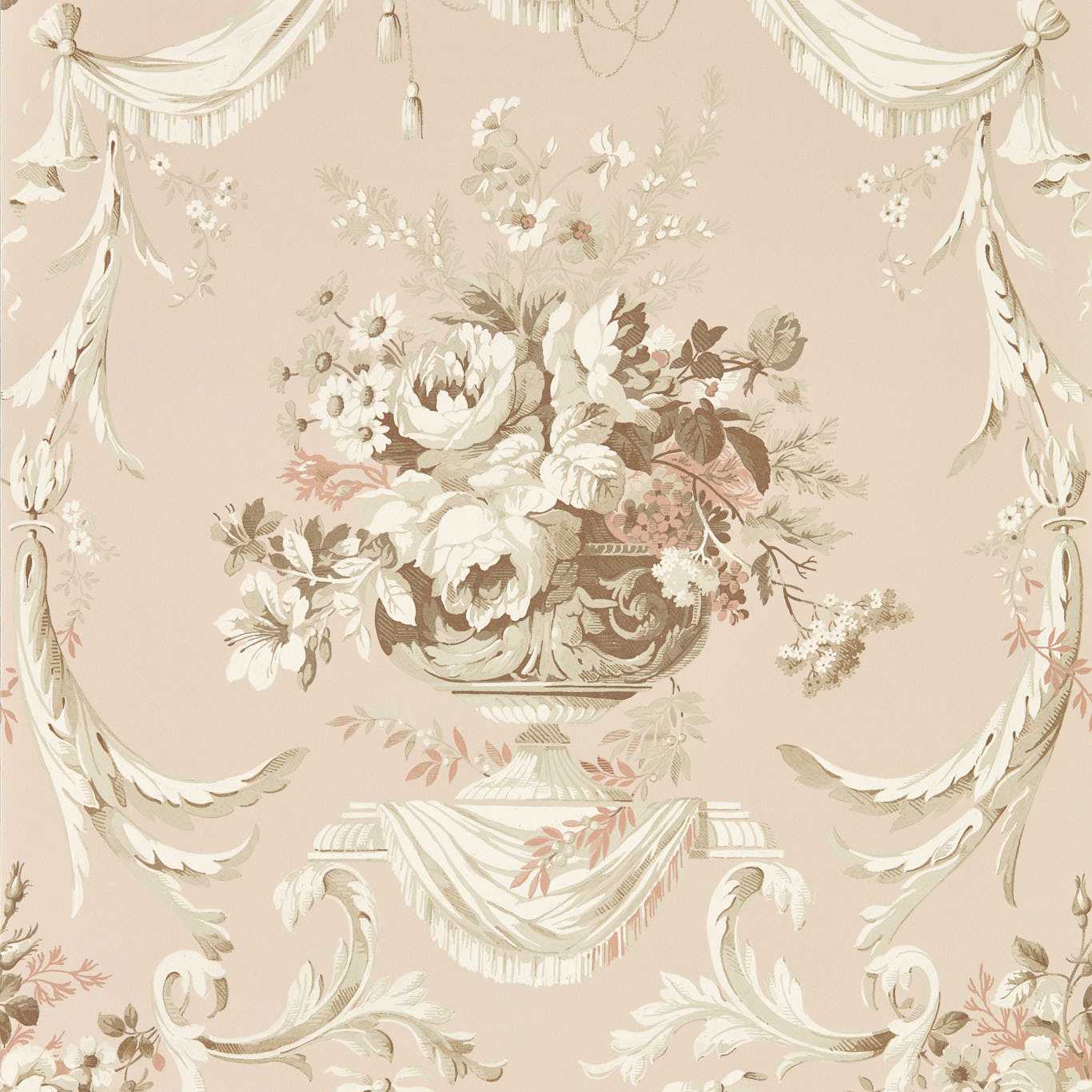 SANDERSON Andromeda`s Cup Wallpaper Classic Floral Putty Digital Printed Wallpaper Wide Width - DGDW217317
