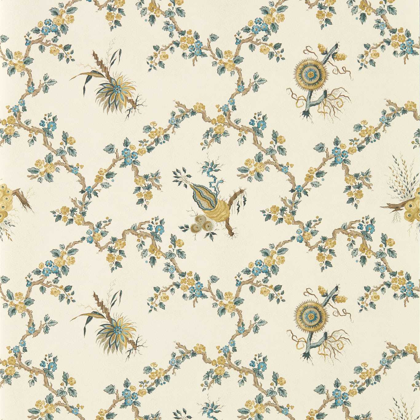 SANDERSON Trelliage Wallpaper Classic Floral Chamomile,Chalk Digital Printed Wallpaper Wide Width - DGDW217319