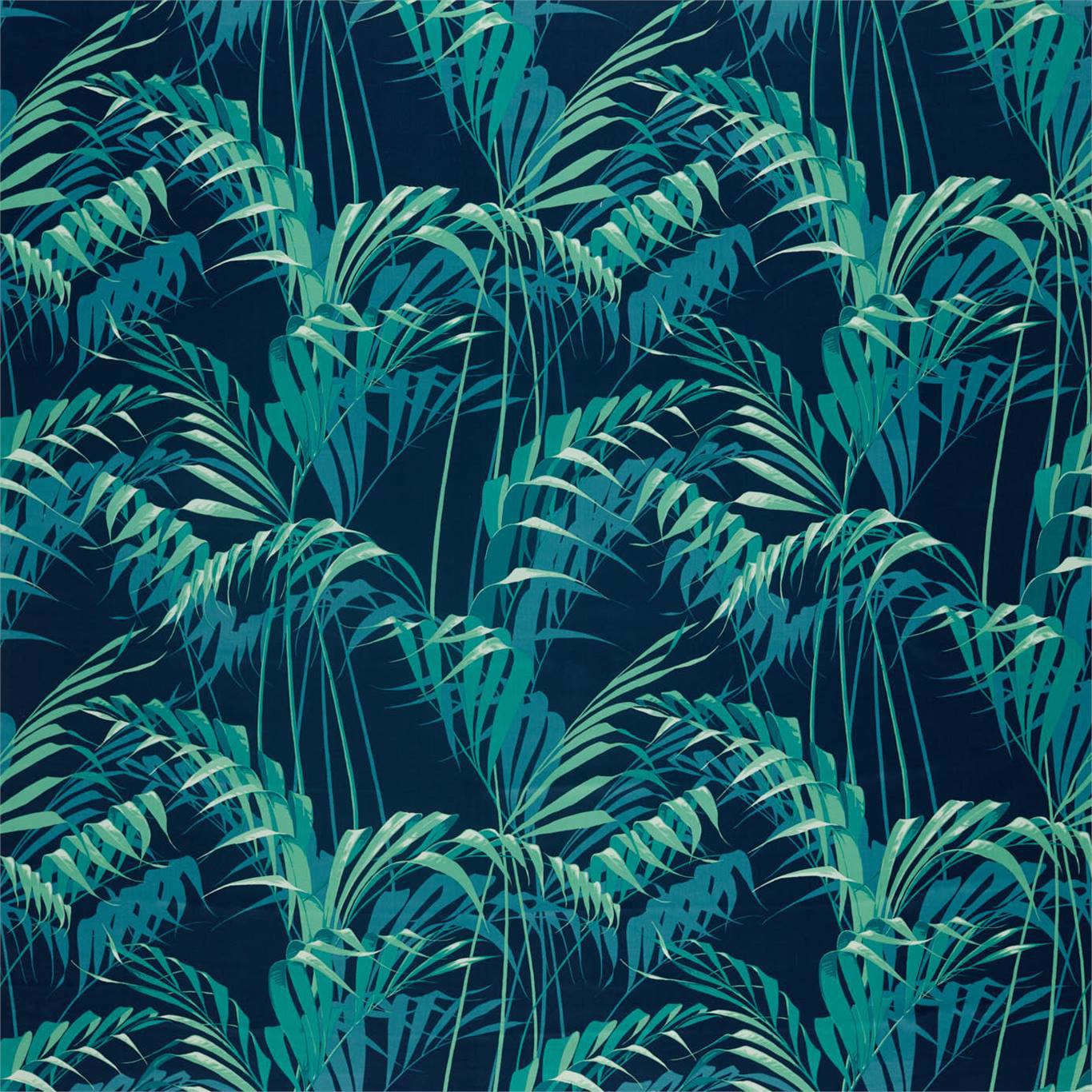 SANDERSON Palm House Fabric Leaves , Trees Ink,Teal - DGLA226568