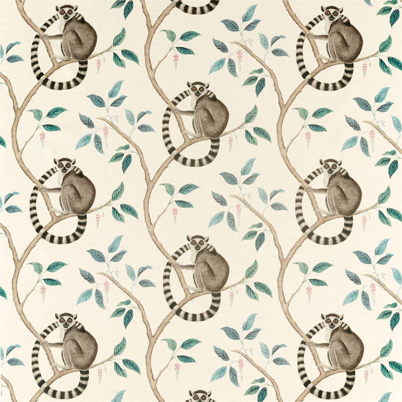 SANDERSON Ringtailed Lemur Fabric Animals Grey - DGLA226582