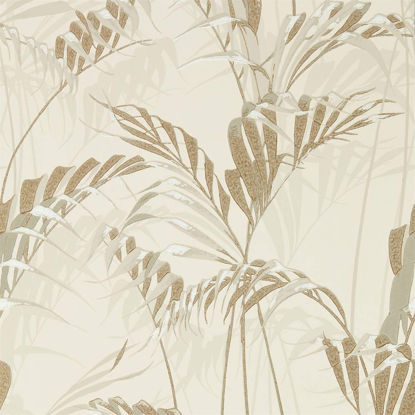 SANDERSON Palm House Wallpaper Leaves , Trees Linen,Gilver Surflex-Printed Wallpaper - DGLW216644