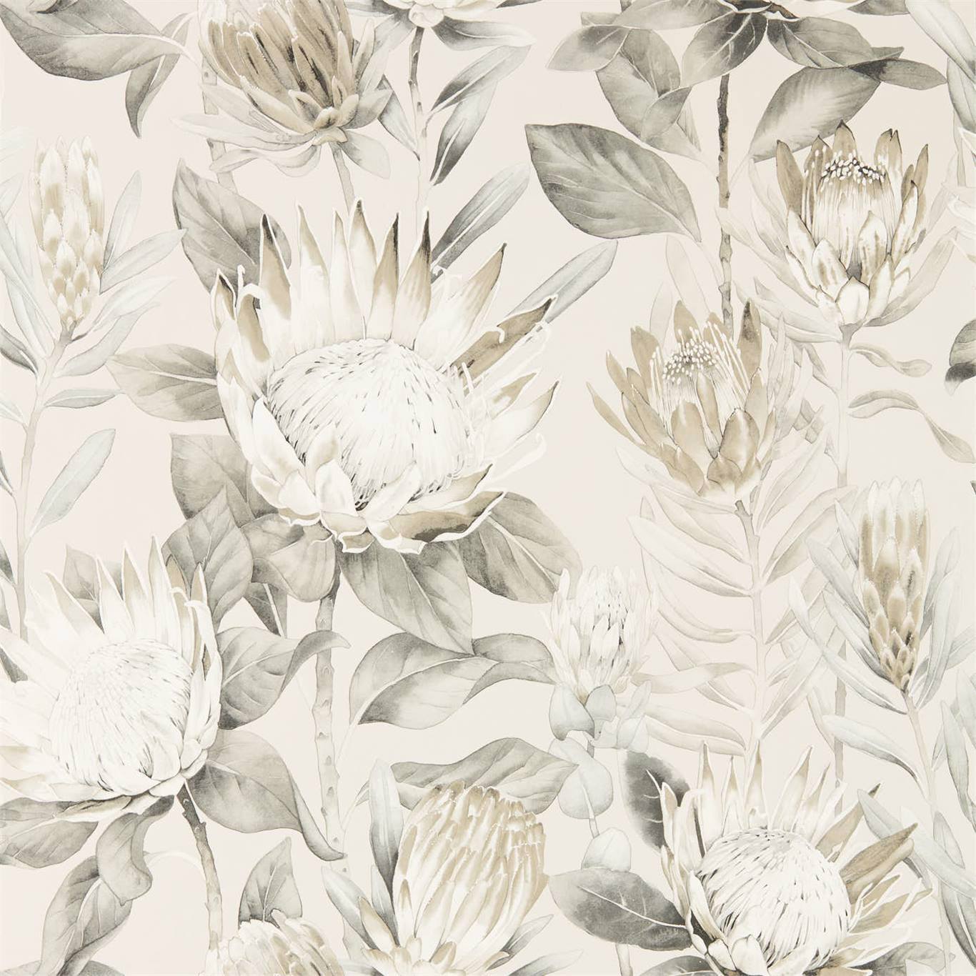 SANDERSON King Protea Wallpaper Classic Floral Linen,Mica Gravure - Wide Width Printed Wallpaper - DGLW216647