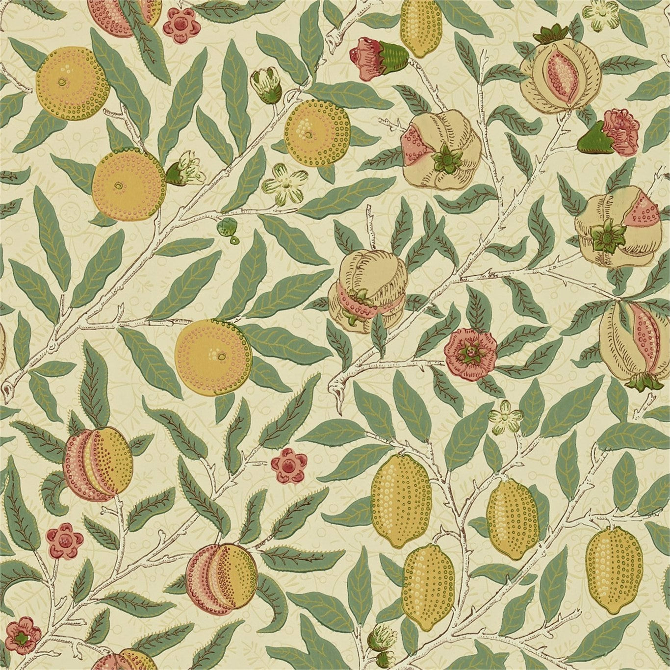 MORRIS & CO Fruit Wallpaper Leaves , Trees Beige,Gold,Coral Surface- Printed Wallpaper - DGW1FU101
