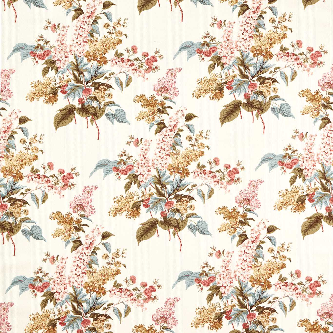 SANDERSON Delphinium & Lilac Fabric Classic Floral Madder Rose,Sepia - DHIF227315