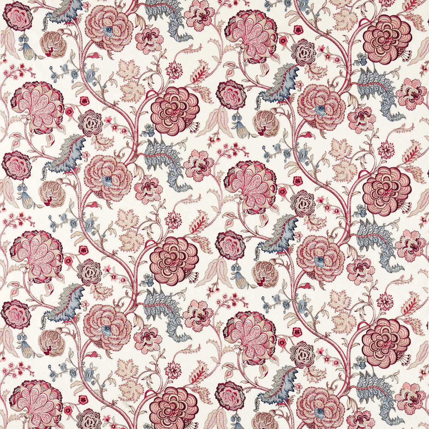 SANDERSON Salisbury Embroidery Fabric Classic Floral Crimson - DHIF237605