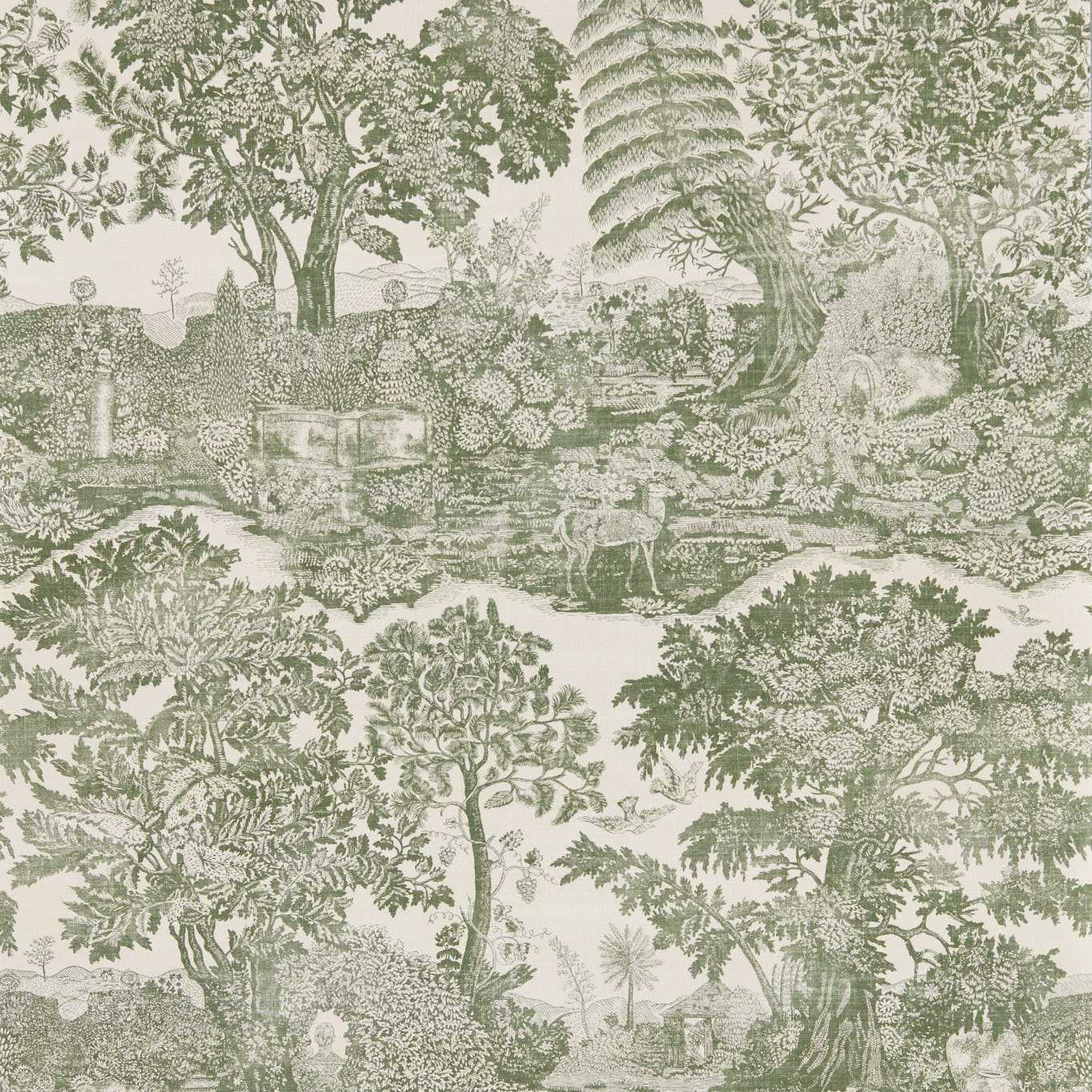 SANDERSON Highgrove Toile Wallpaper Leaves , Trees Yew Green Digital Printed Wallpaper Wide Width - DHIP217479
