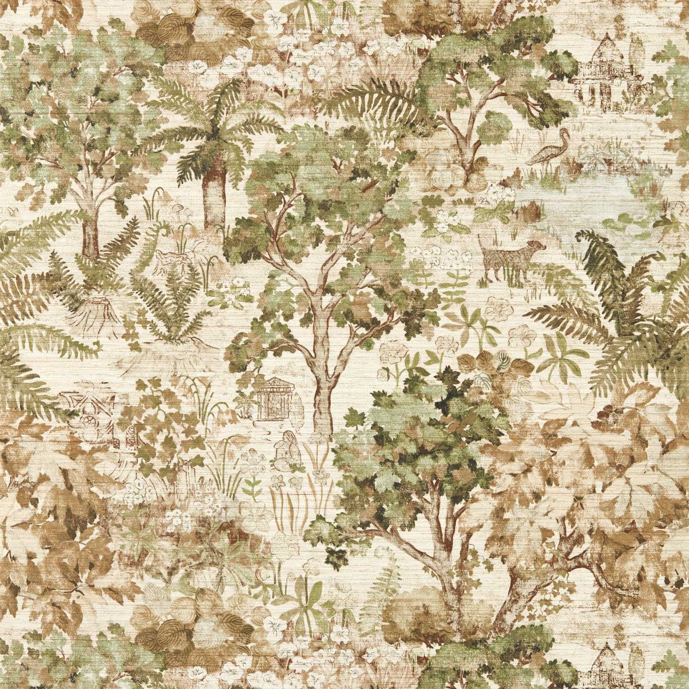 SANDERSON The Stumpery Wallpaper Leaves , Trees Lichen Digital Printed Wallpaper Wide Width - DHIP217490