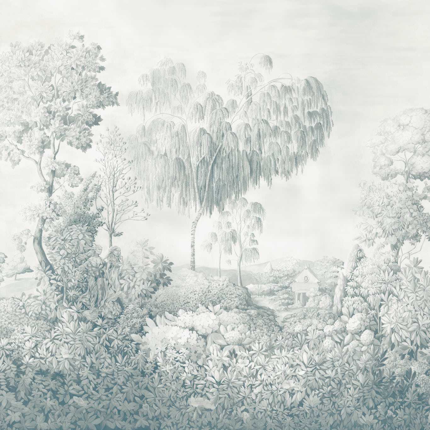 SANDERSON Highgrove Arboretum Wallpaper Leaves , Trees Ether Blues Digital Print Wallpaper - DHIP217513