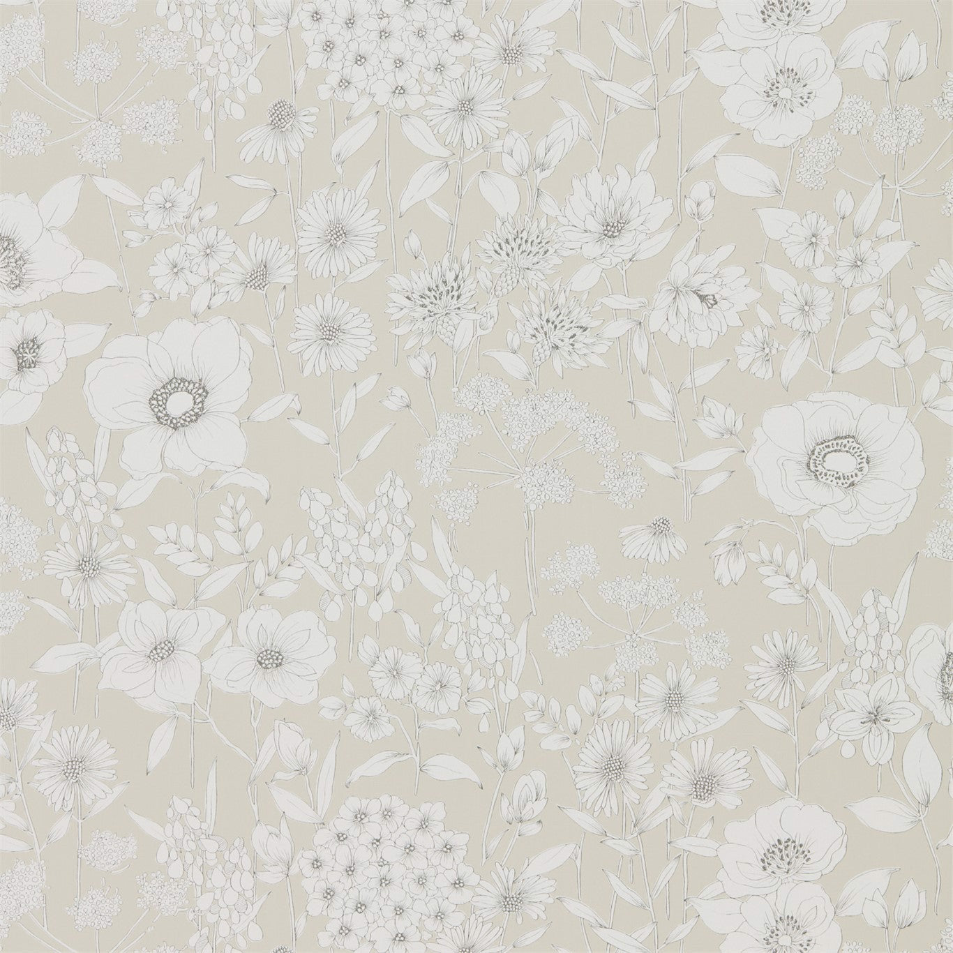 SANDERSON Maelee Wallpaper Classic Floral Linen Gravure - Wide Width Printed Wallpaper - DHPO216349