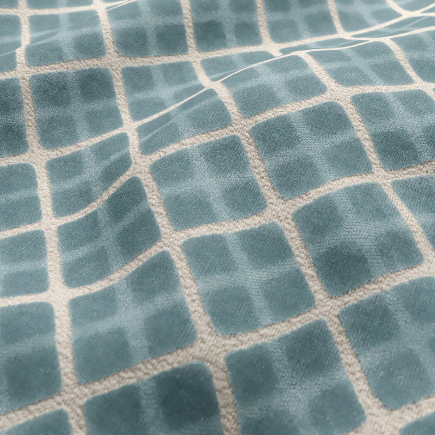 JF Fabrics DIAMOND 62 Fabric Texture, Geometric Light Teal, Cream Velvet - 9753662 J9541