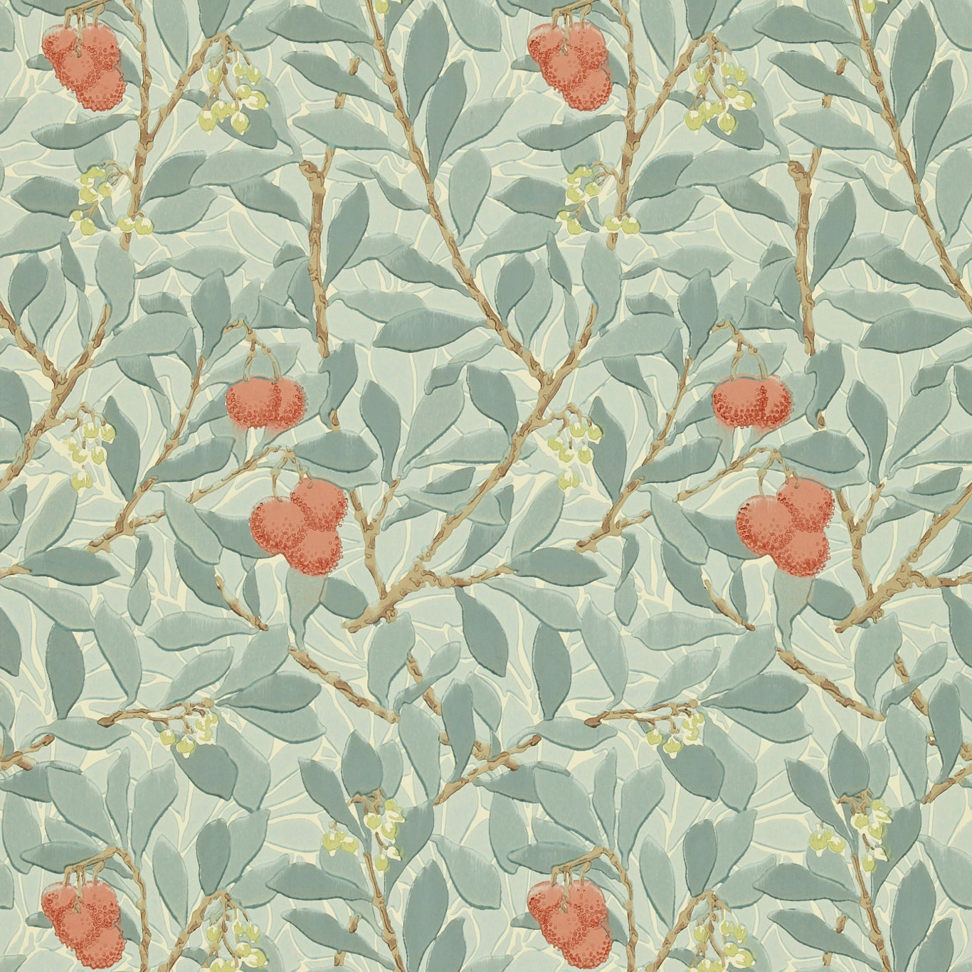 MORRIS & CO Arbutus Wallpaper Leaves , Trees Blue,Pink Surface- Printed Wallpaper - DJA1A7102