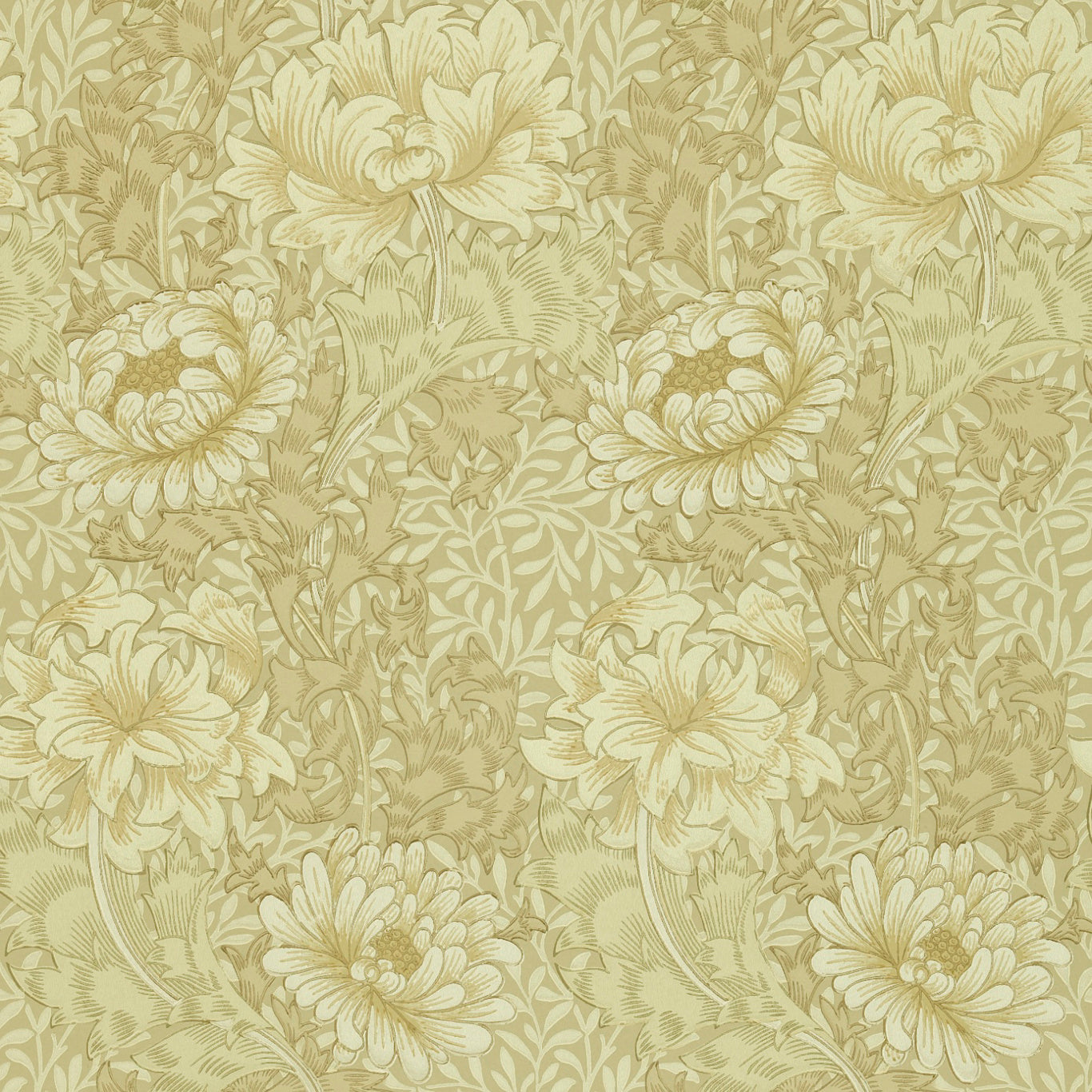 MORRIS & CO Arbutus Wallpaper Leaves , Trees Ivory,Canvas Surface- Printed Wallpaper - DJA1CY103