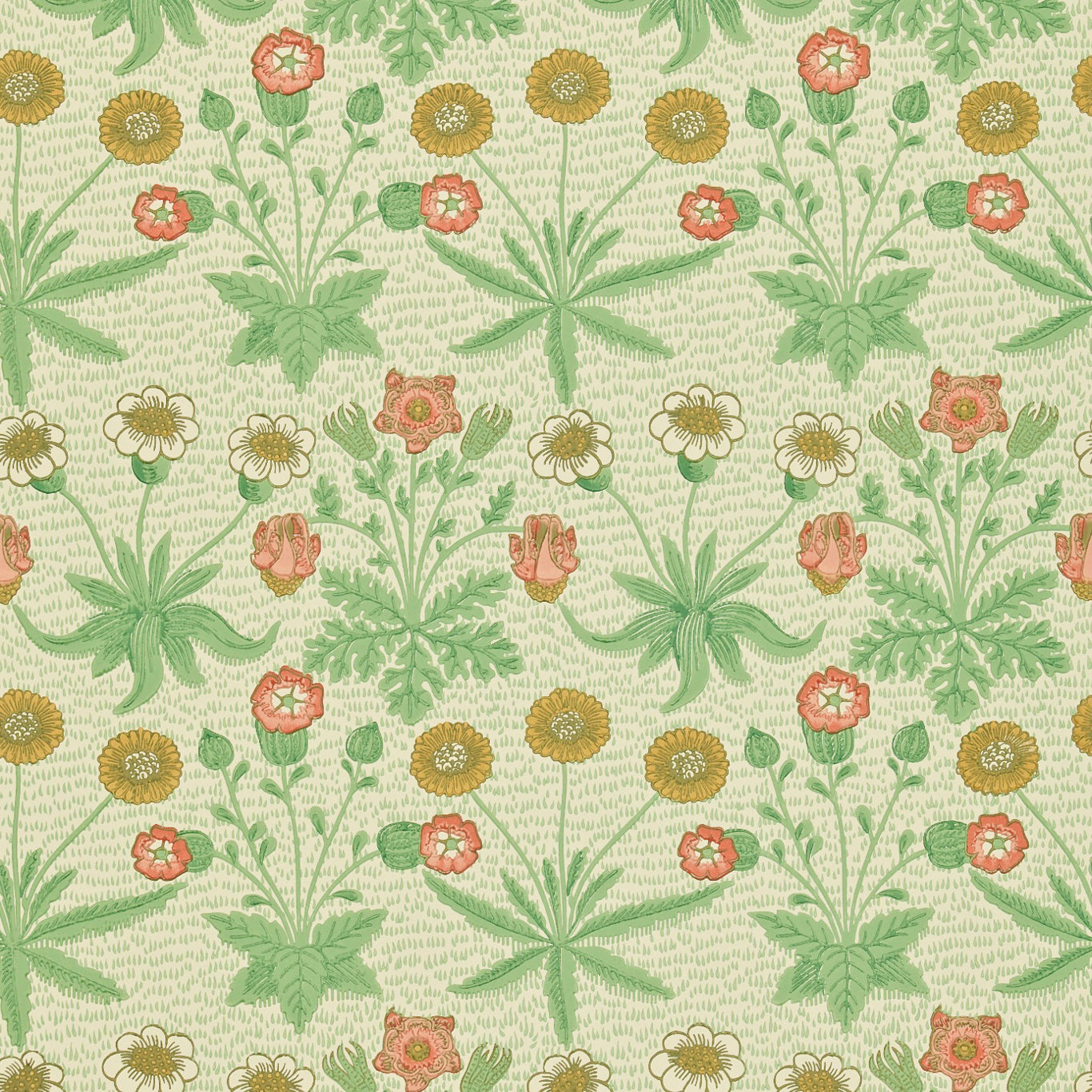 MORRIS & CO Daisy Wallpaper Classic Floral Artichoke,Plaster Surface- Printed Wallpaper - DJA1D1102