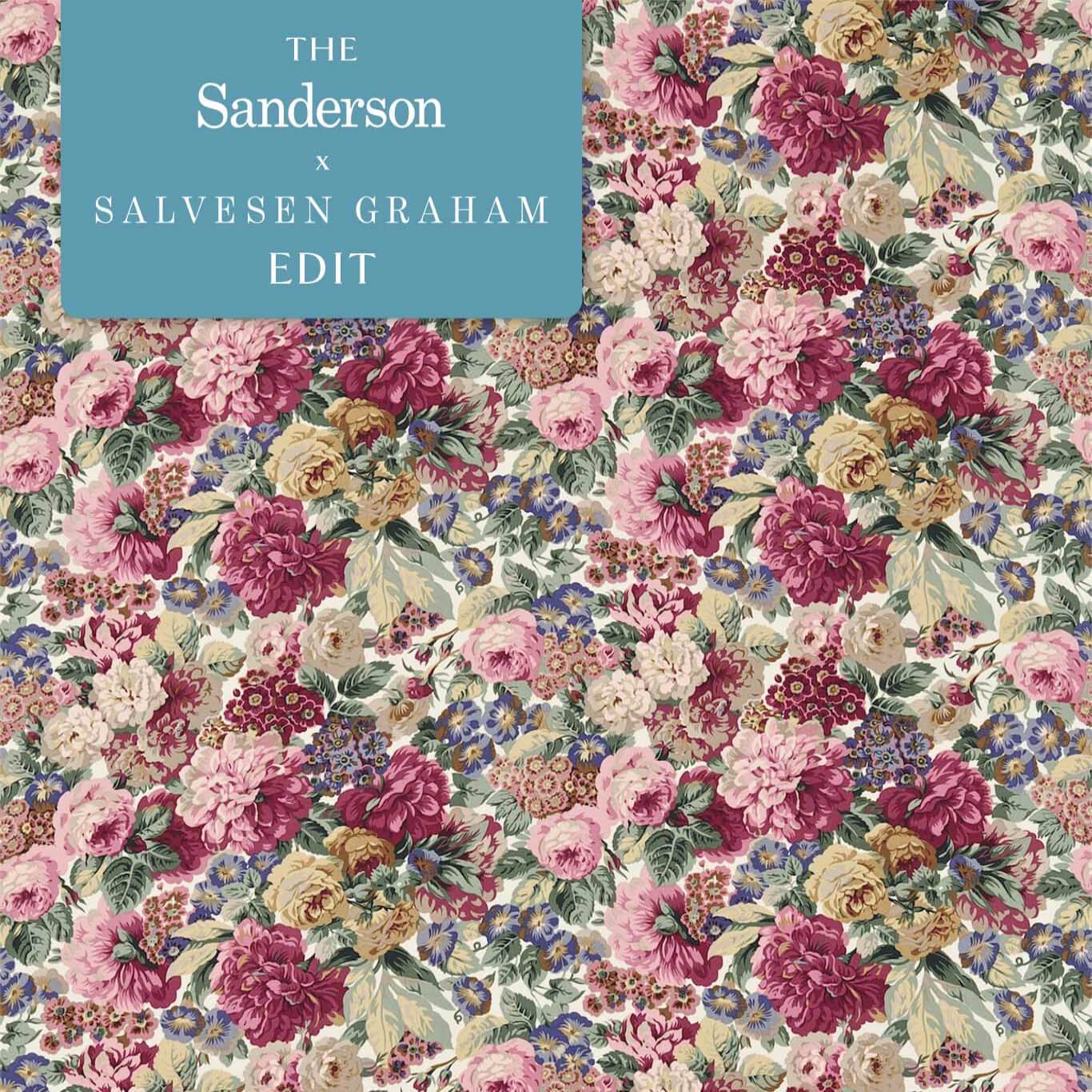 SANDERSON Rose & Peony Fabric Classic Floral Red (Linen) - DKH11R203