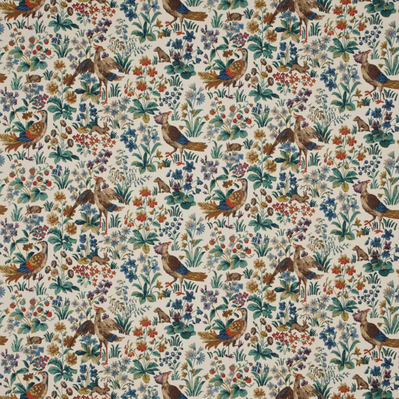 SANDERSON Cluny Fabric Birds Cream,Brown,Multi - DKH16C201