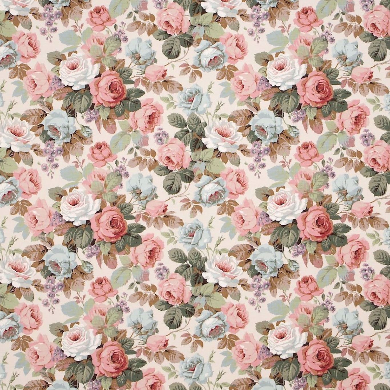 SANDERSON Chelsea Fabric Classic Floral Ivory,Duck Egg - DKH1C2205