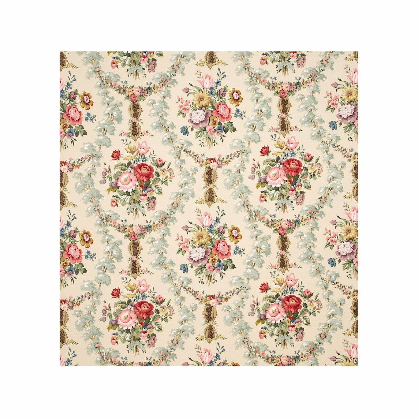 SANDERSON OUTLET Chatsworth Fabric Classic Floral Forest,Ivory - DKH1CW201