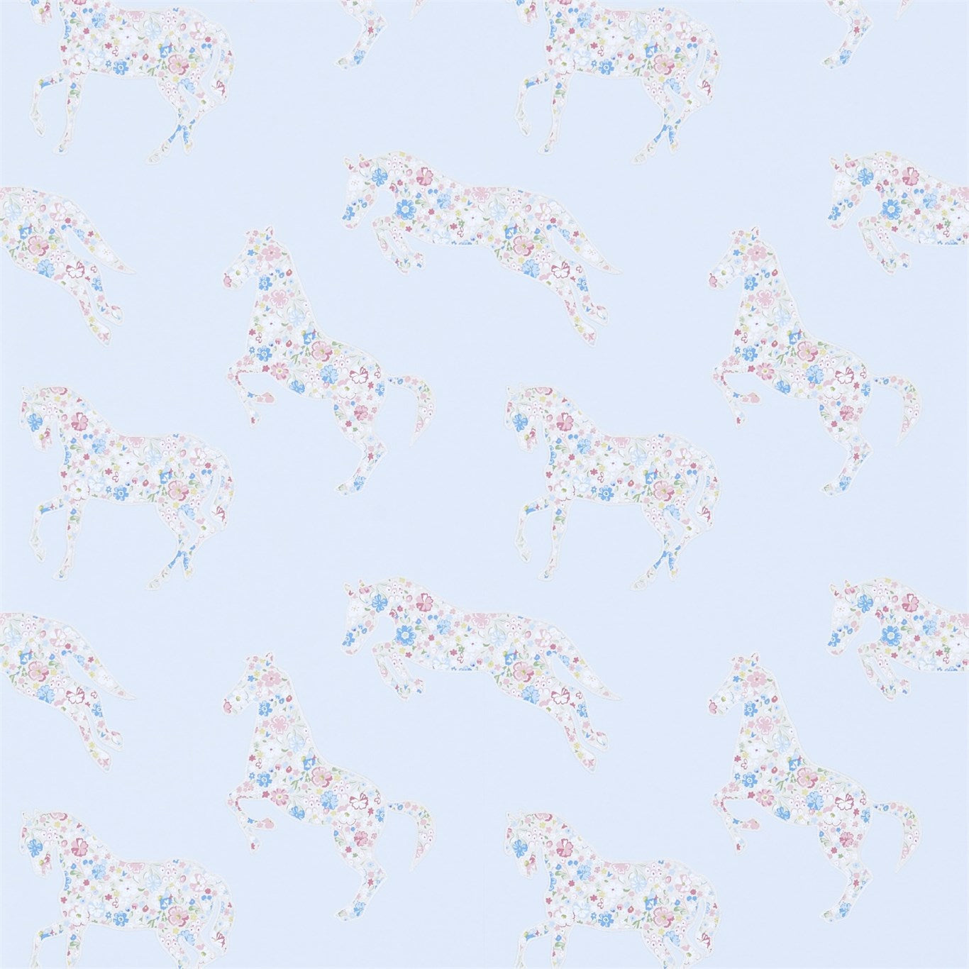 SANDERSON OUTLET Pretty Ponies Wallpaper Kids Chintz,Blue - DLIT214035