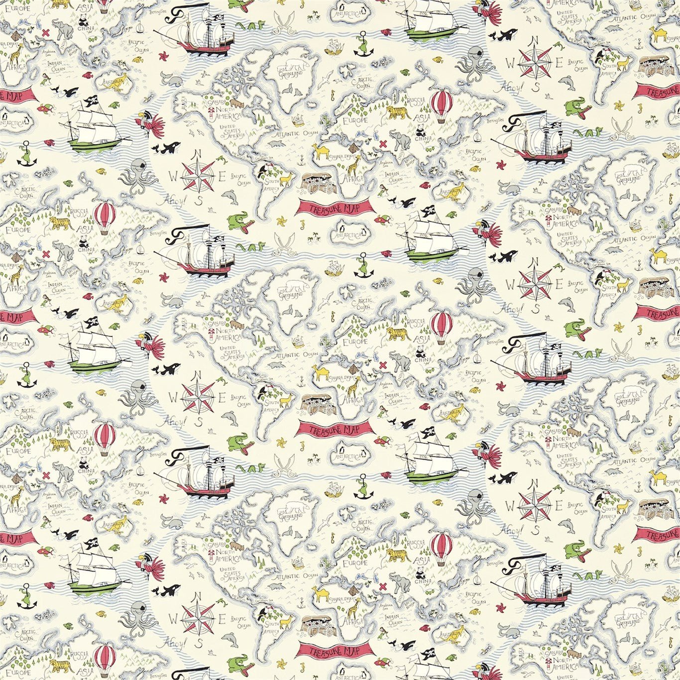 SANDERSON Treasure Map Fabric Kids Vanilla - DLIT223913