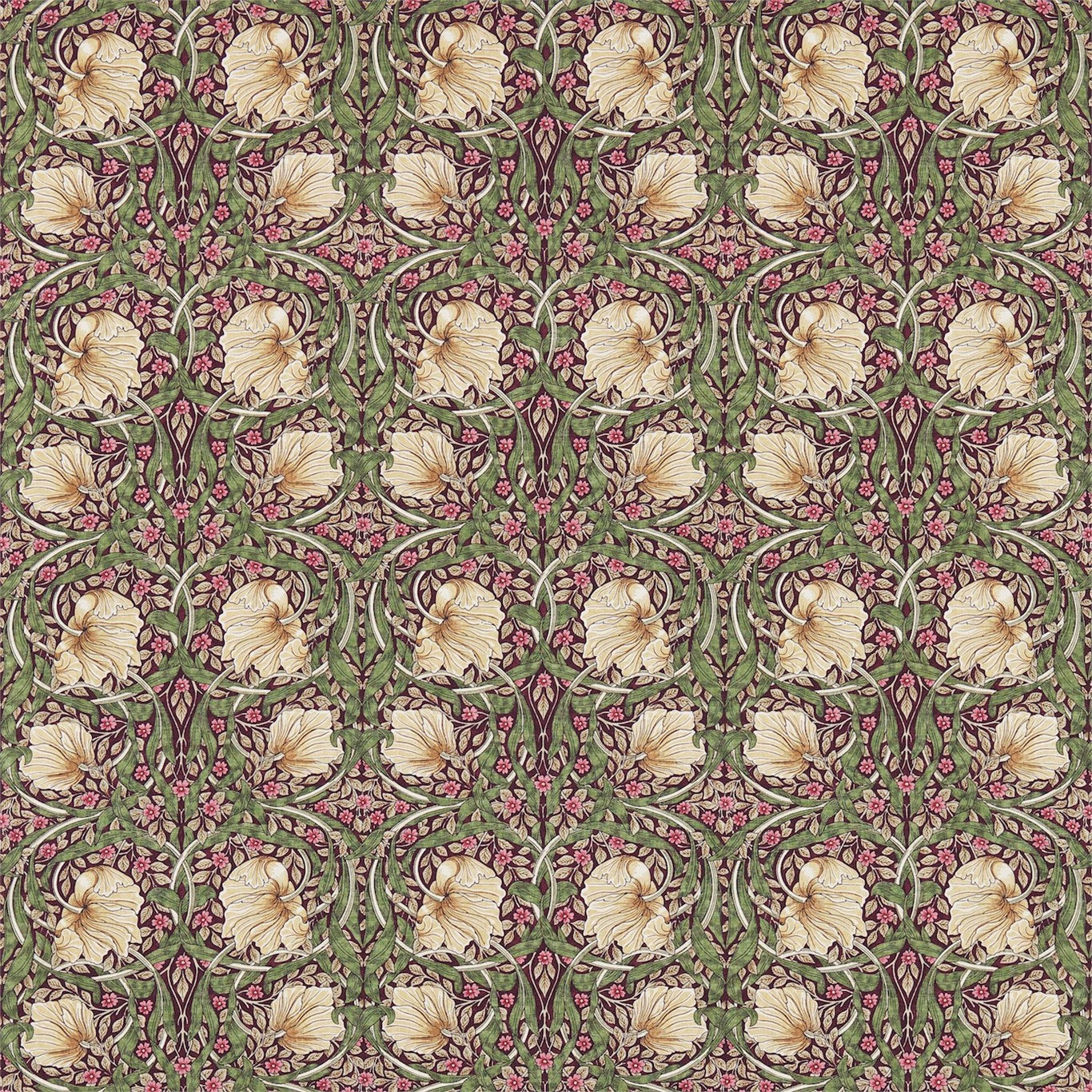 MORRIS & CO Pimpernel Fabric Contemporary, Floral Aubergin,Olive - DM3P224491