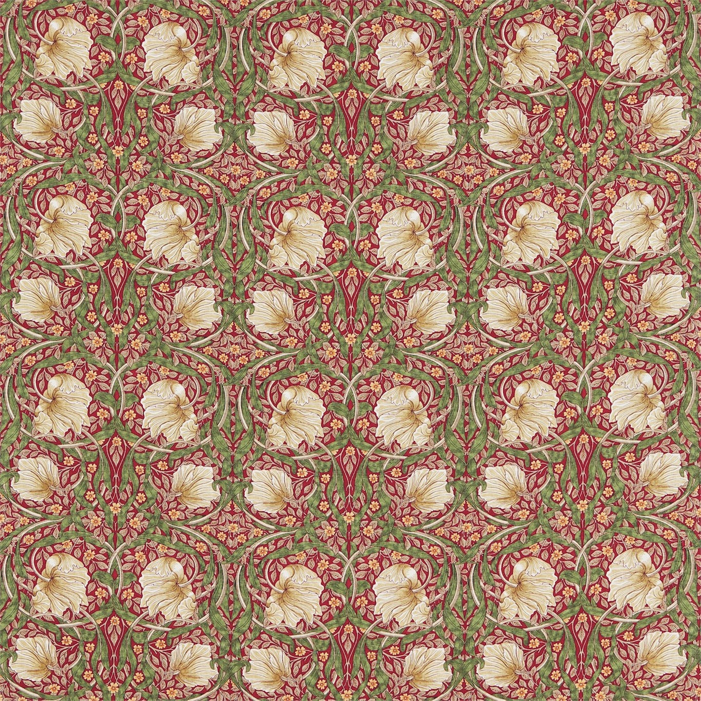 MORRIS & CO Pimpernel Fabric Contemporary, Floral Red,Thyme - DM3P224493