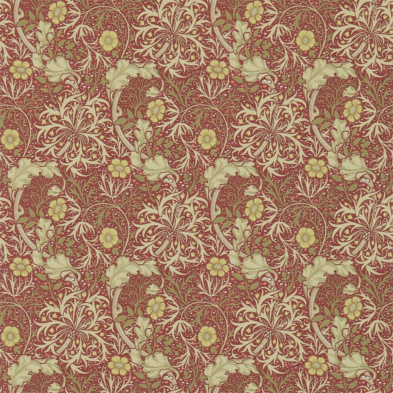MORRIS & CO Morris Seaweed Wallpaper Contemporary, Floral Red,Gold Surflex-Printed Wallpaper - DM3W214712