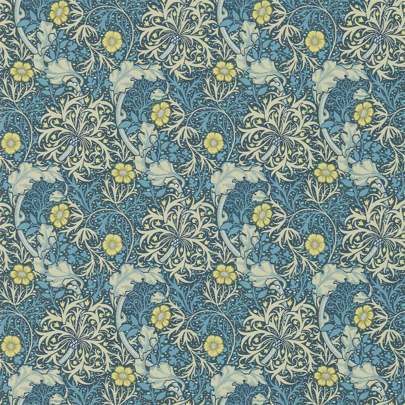 MORRIS & CO Morris Seaweed Wallpaper Contemporary, Floral Ink,Woad Surflex-Printed Wallpaper - DM3W214714